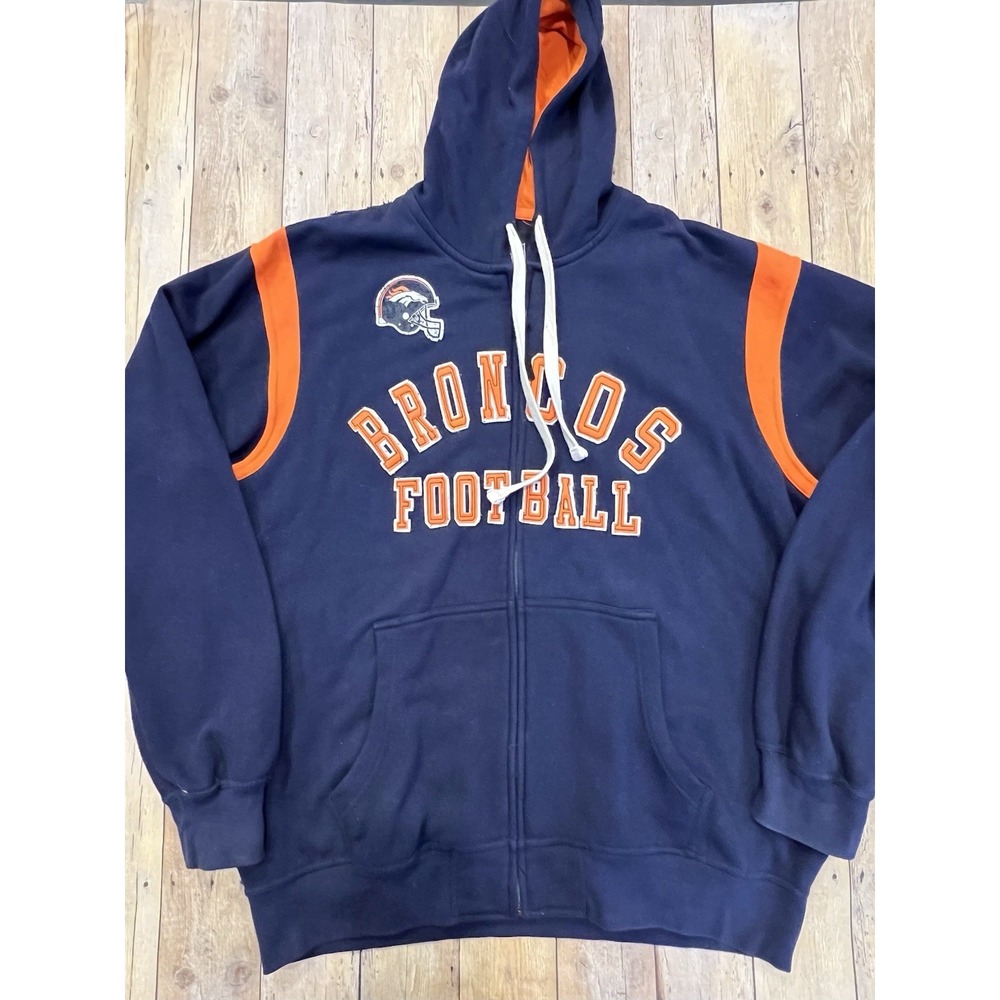 Vintage Denver Broncos NFL Heavy Full Zip Blue Hoodie sz 2XL